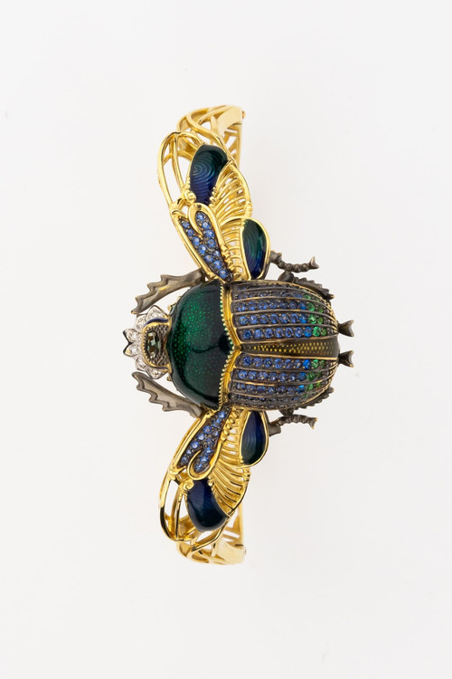 Браслет из лимонного золота c эмалью, фианитом, турмалином и эмалью