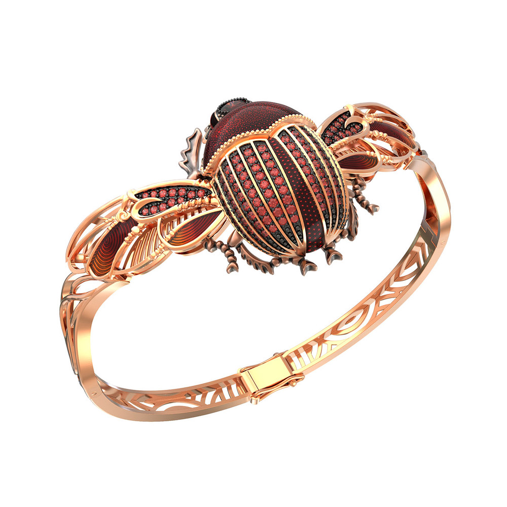 Браслет из золота c эмалью, фианитом, гранатом и эмалью