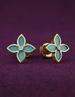 Серьги из лимонного золота 585 пробы c бриллиантами и бирюзой