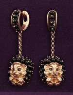 Серьги из золота 585 пробы c эмалью и ониксом