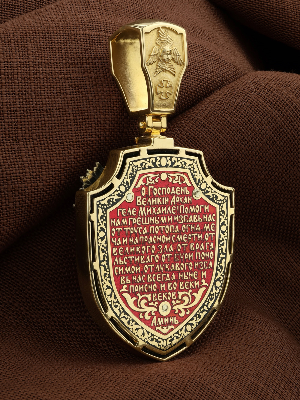 Образок из лимонного золота c эмалью и ониксом