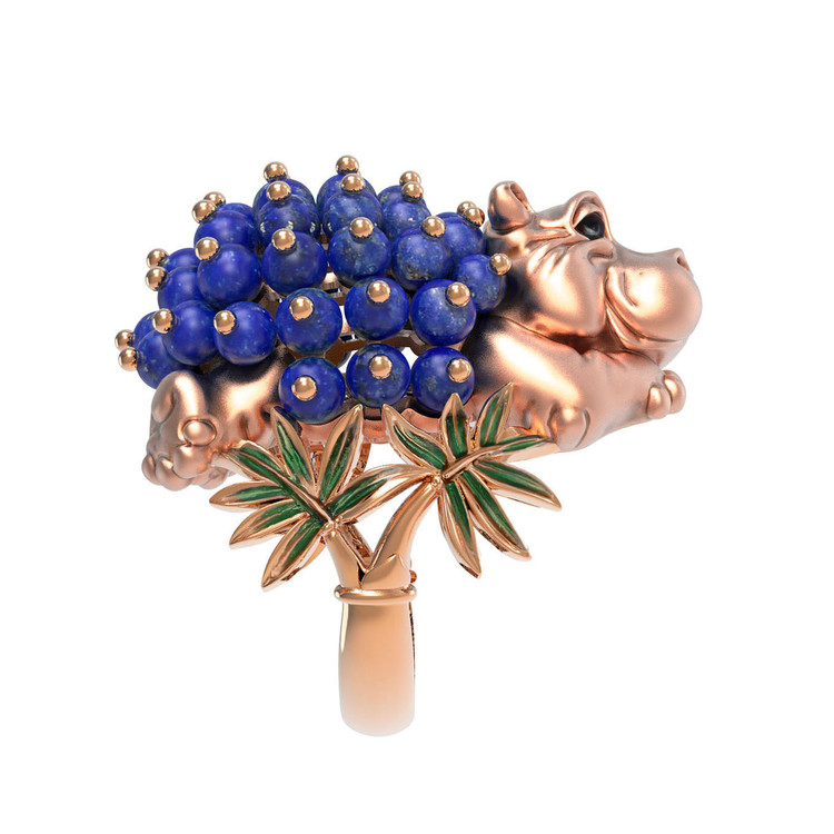 Кольцо из золота c эмалью и лазуритом