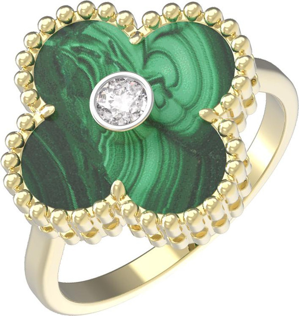 Кольцо из лимонного золота c бриллиантами и малахитом