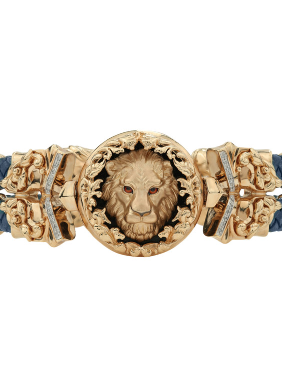 Браслет из золота c эмалью, бриллиантами, кожаным шнурком и ониксом