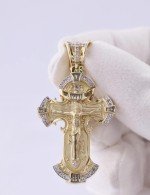 Крест из лимонного золота 585 пробы c бриллиантами