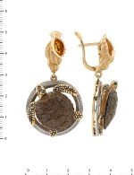 Серьги из золота 585 пробы c эмалью и железным деревом