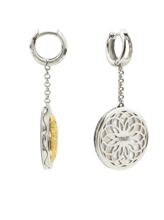 Серьги из белого золота c ониксом и перламутром