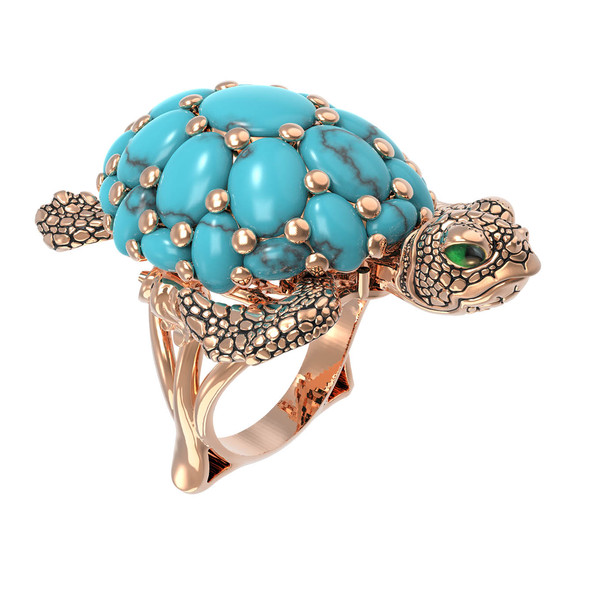 Кольцо из золота c эмалью и бирюзой