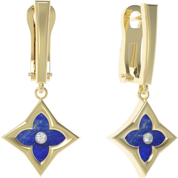 Серьги из лимонного золота c бриллиантами и лазуритом