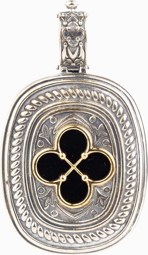 Подвеска из серебра и золота c ониксом и рубином