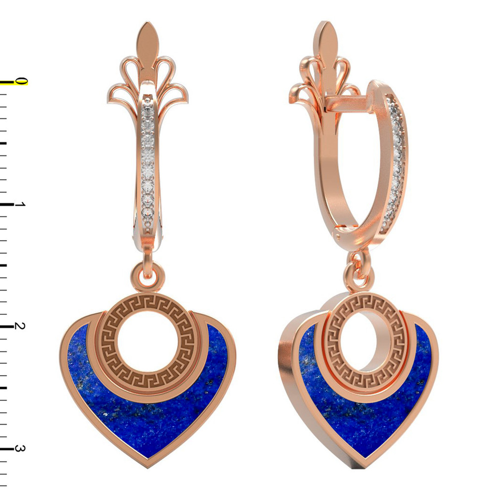 Серьги из золота c фианитом и лазуритом