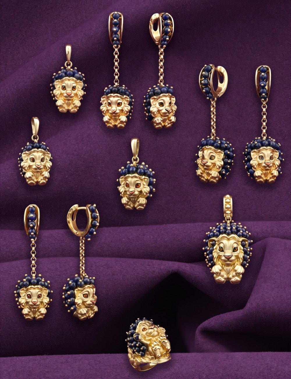 Кольцо из лимонного золота 585 пробы c эмалью и лазуритом