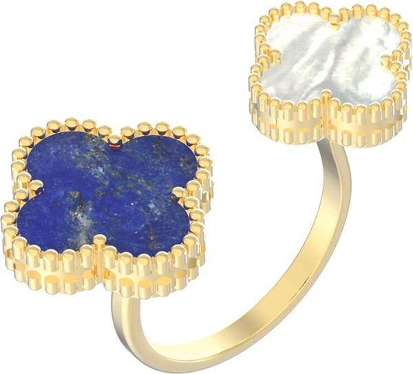 Кольцо из лимонного золота c лазуритом и перламутром