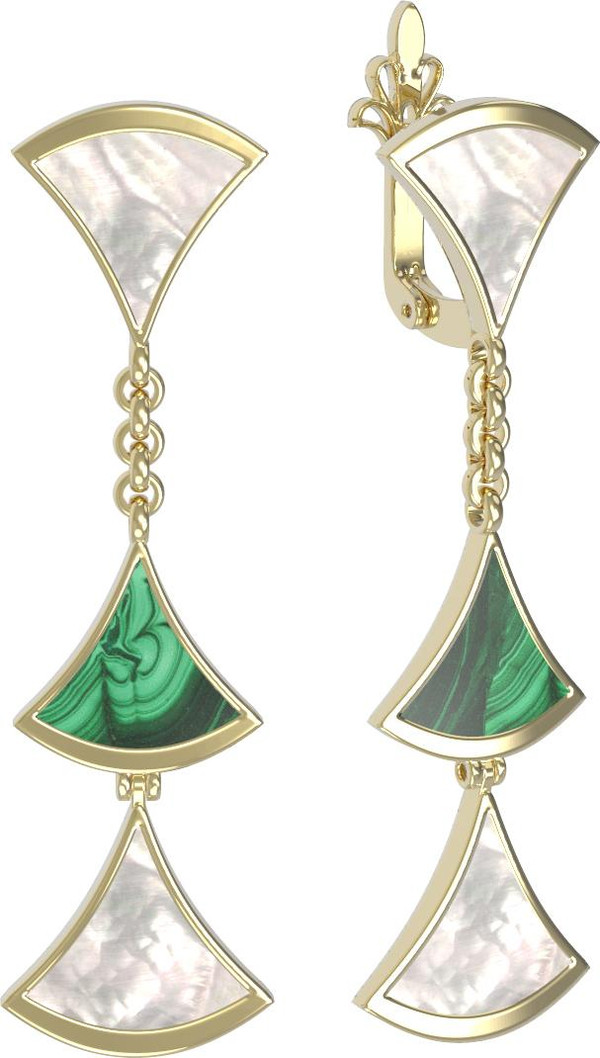 Серьги из лимонного золота c малахитом и перламутром