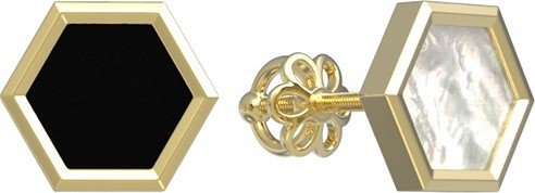 Серьги из лимонного золота 585 пробы c ониксом и перламутром