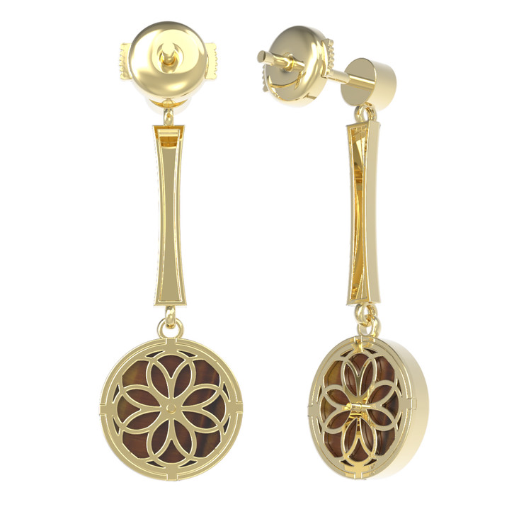 Серьги из лимонного золота c фианитом и тигровым глазом