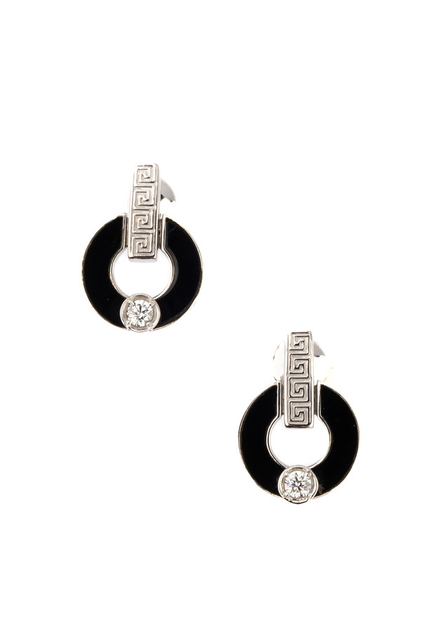 Серьги из белого золота c бриллиантами и ониксом