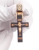 Крест из золота 585 пробы c эмалью и эбеновым деревом