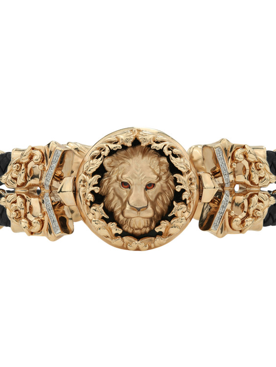 Браслет из золота c эмалью, бриллиантами, шнурком и ониксом