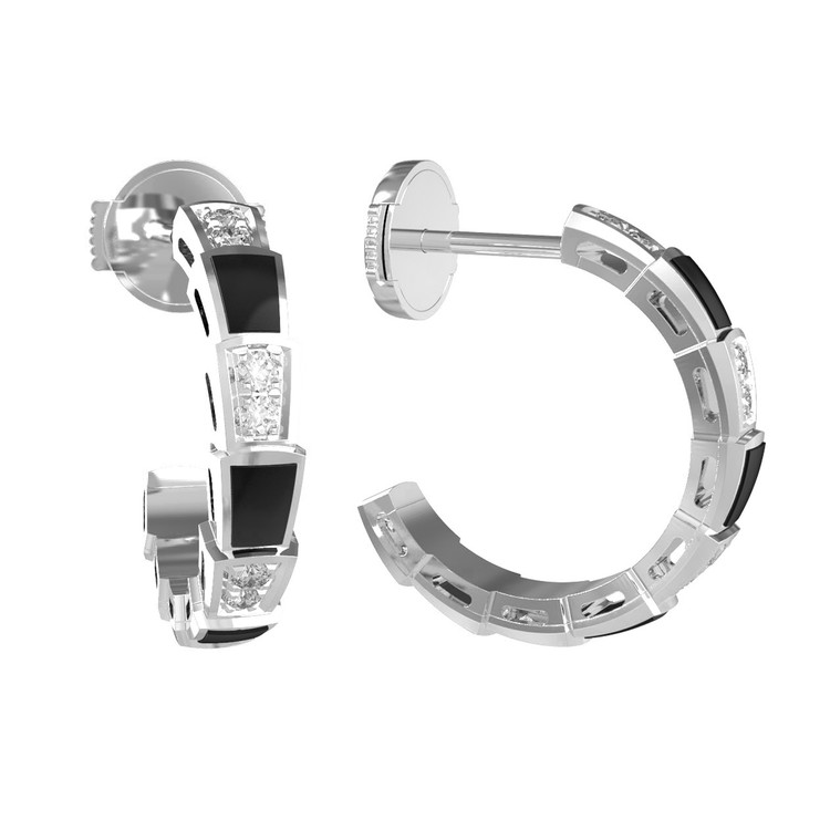 Серьги из белого золота c бриллиантами и ониксом