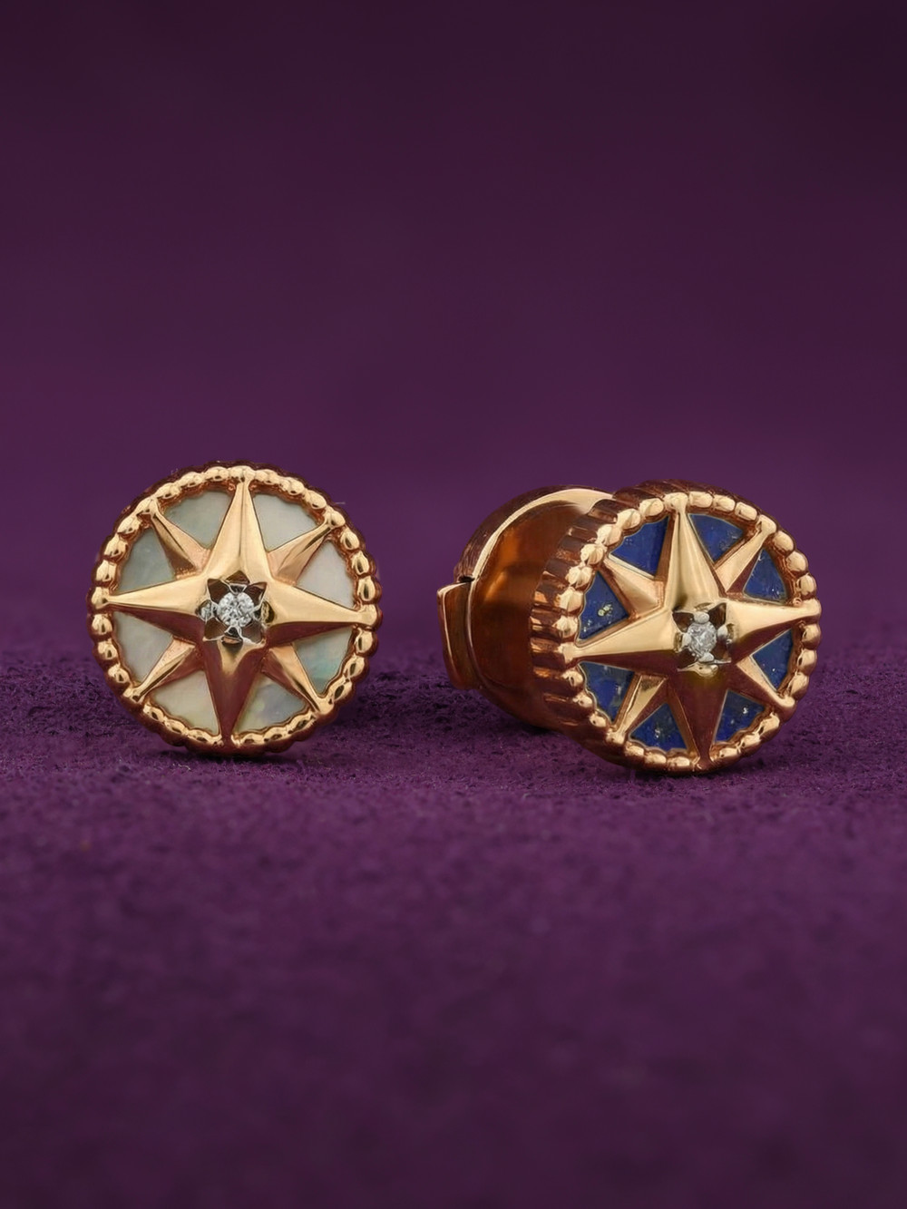 Серьги из золота c бриллиантами, лазуритом и перламутром