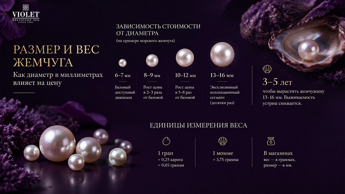 Размер и вес жемчуга: как диаметр в миллиметрах влияет на цену